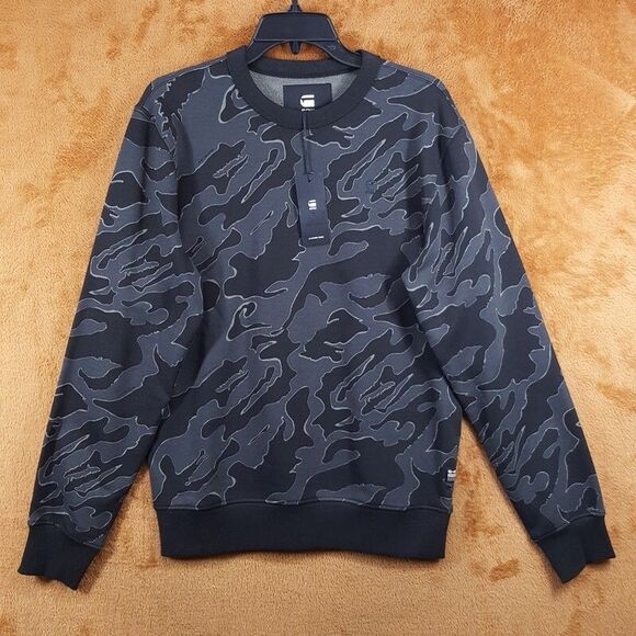 G-STAR RAW Sweatshirt Mens Small Black Gray Camo Pullover Fitted Logo $140 - Picture 1 of 7